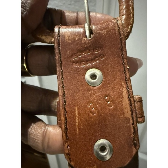 Vintage Leather Concho Belt Mens Size 38 Mexico Silver Western Cowboy Braided - Picture 5 of 5